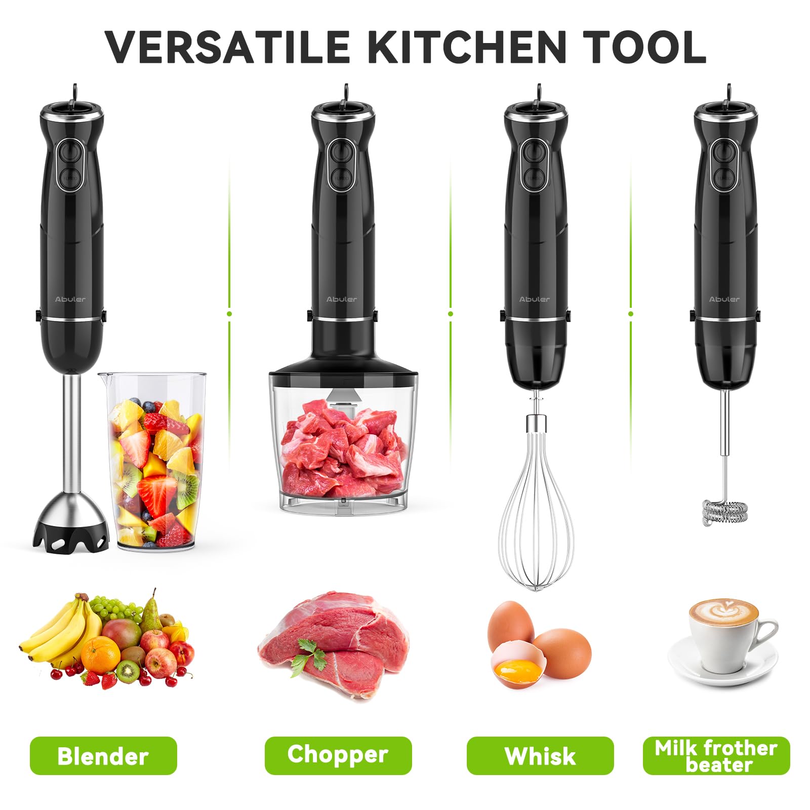 Immersion Blender Handheld, 800W Scratch Resistant Hand Blender, Abuler 5 in 1 Emulsifier Blender Mixer, BPA-Free 12 Speed Stick Blender, Beaker, Chopper, Whisk, Frother, for Soup, Sauce (Black)