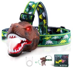 ella mama upgraded rechargeable dinosaur headlamp for kids, led flashlight for boys or girls outdoor camping gear, roar & silent mode- ideal gift for birthday, halloween, christmas