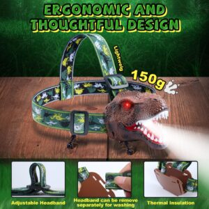 ELLA MAMA Upgraded Rechargeable Dinosaur Headlamp for Kids, Led Flashlight for Boys or Girls Outdoor Camping Gear, Roar & Silent Mode- Ideal Gift for Birthday, Halloween, Christmas