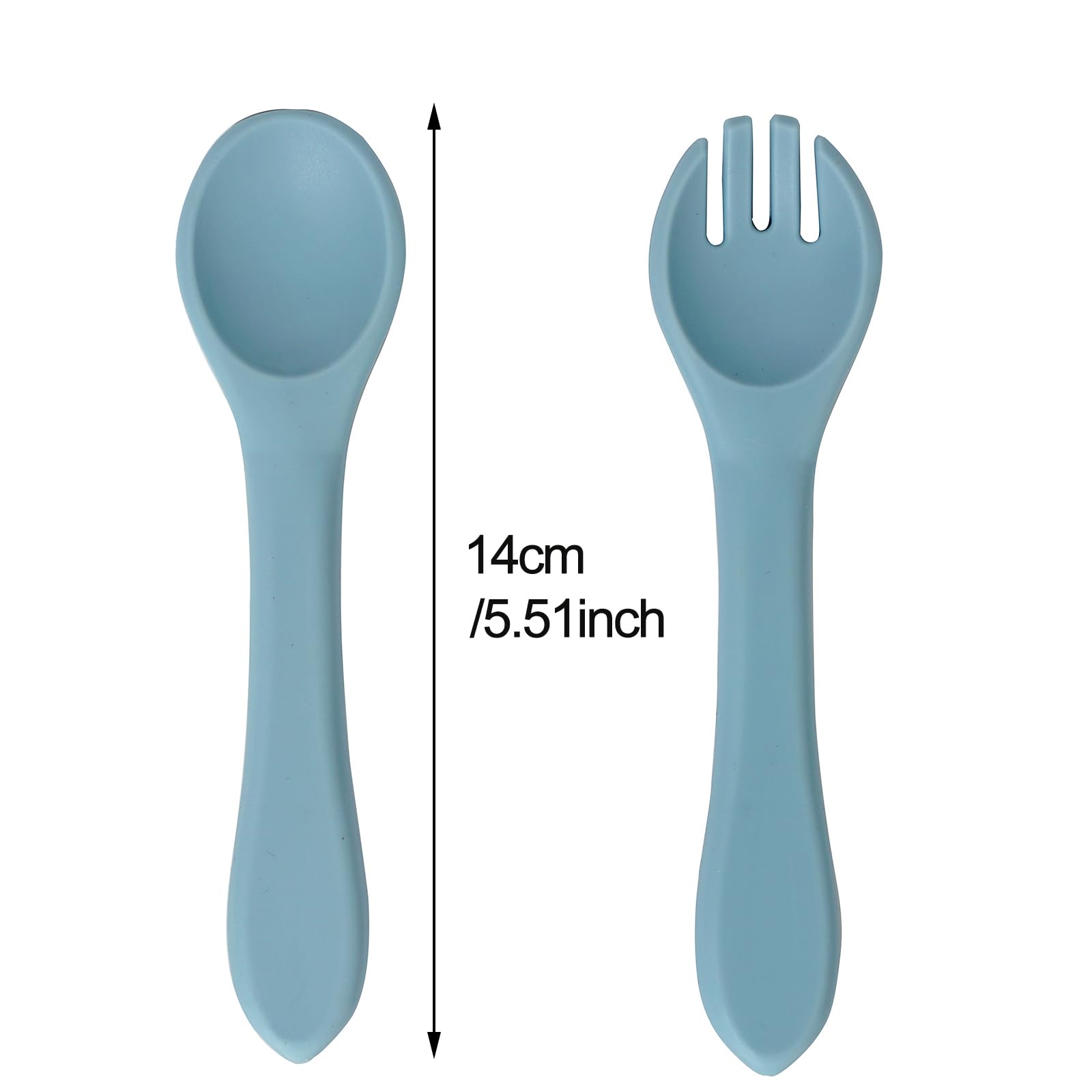 6pcs Baby Weaning Supplies, Silicone Baby Feeding Set, Suction Cup Divider with Suction Cup Adjustable Bib Soft Spoon Fork, Baby Self-Feeder Toddler Dinnerware Cutlery 6pack (Blue)