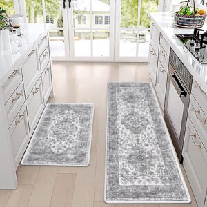 Pauwer Anti Fatigue Kitchen Mat Set of 2 Non Slip Kitchen Mats for Floor Cushioned Kitchen Rugs Comfort Standing Mat Farmhouse Waterproof PVC Foam Kitchen Floor Mat Runner