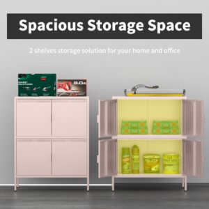 Ustamio 4 Doors Metal Office Storage Cabinet, Freestanding 2 Tier Steel Locker Cabinet for Home, Office, School and Classroom, Multipurpose Metal Storage Rack with Doors, Pink