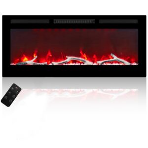 42 inch electric fireplace recessed and wall mounted, led linear fireplace with remote control ultra-thin and low noise 1500w adjustable 6 flame options, timer