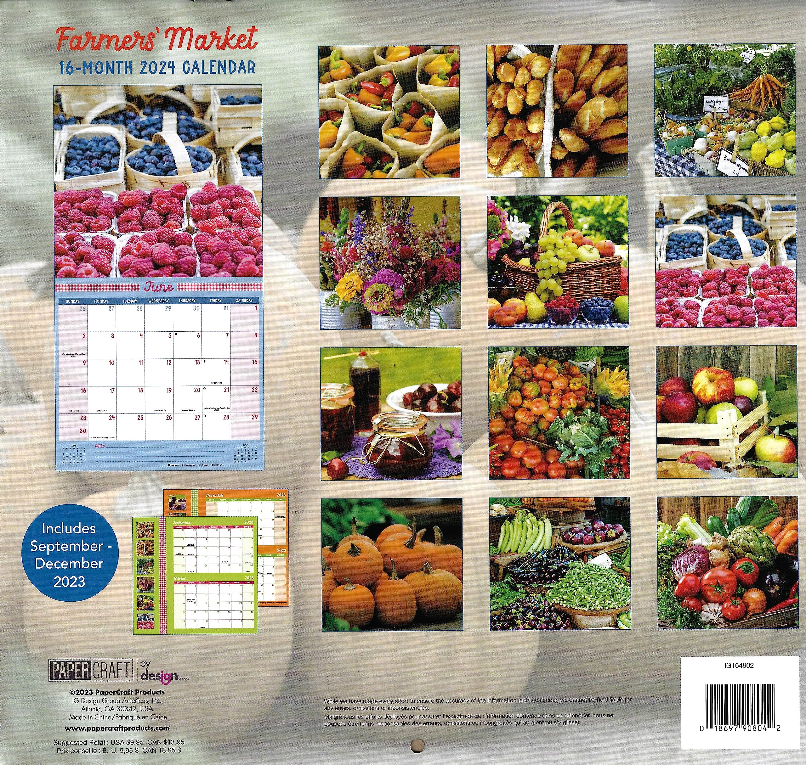 Farmer's Market 2024 Full Size Wall Calendar for Planning, Scheduling, and Organizing