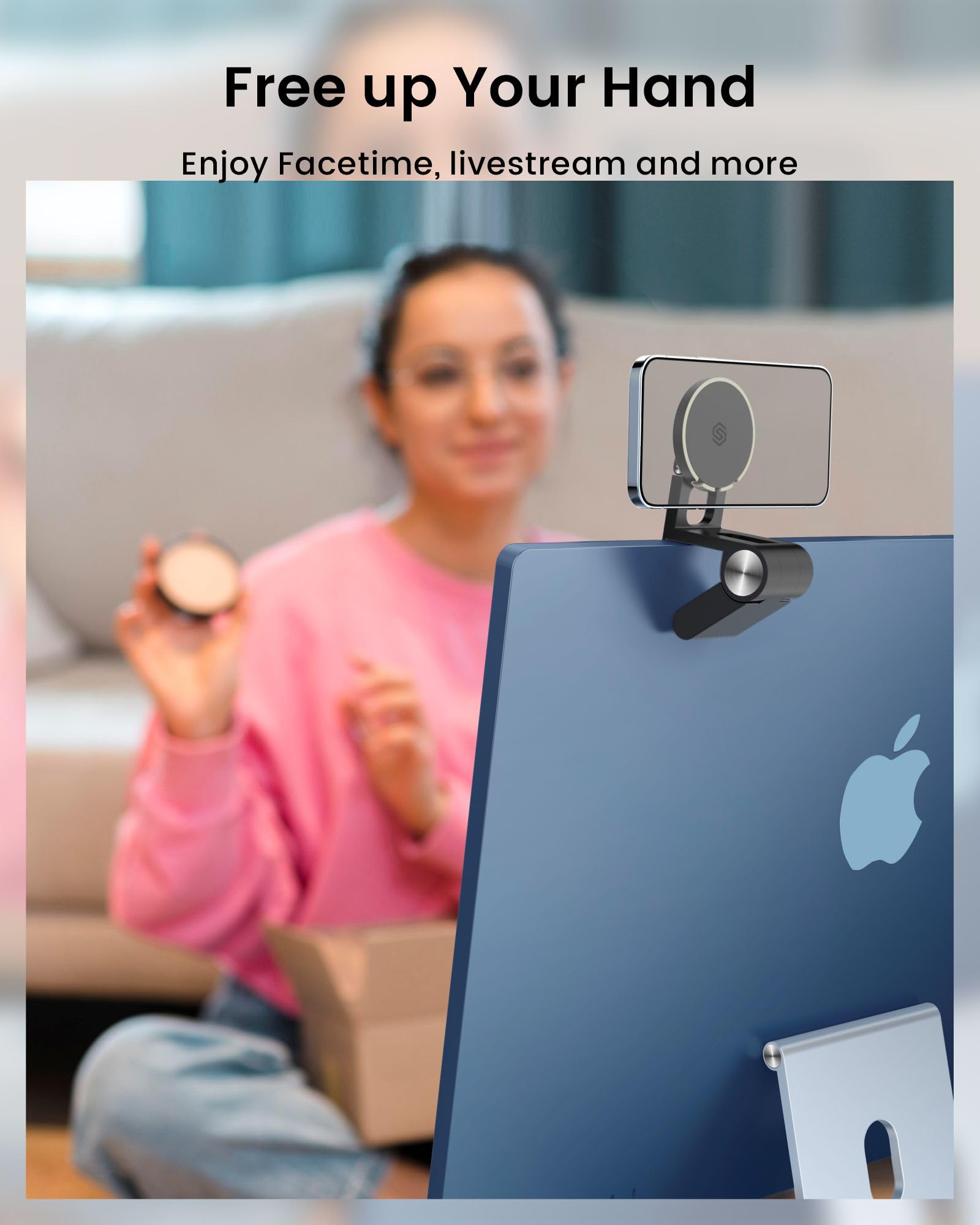 SODI Continuity Camera Mount for Desktop Monitor & iMac Compatible iPhone Webcam Mount with Mag-Safe for Mac and Displays, Mac OS Ventura, Work for Facetime, Desk View, Black