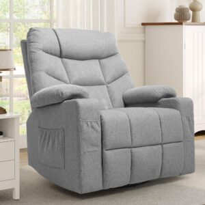 yitahome oversized recliner for big and tall seniors, 270° swivel glider rocker recliner with heat and massage for living room, theater seating single sofa, 2 cup holders, remote control, gray