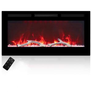 36 inch electric fireplace recessed and wall mounted, led linear fireplace with remote control ultra-thin and low noise 1500w adjustable 6 flame options, timer
