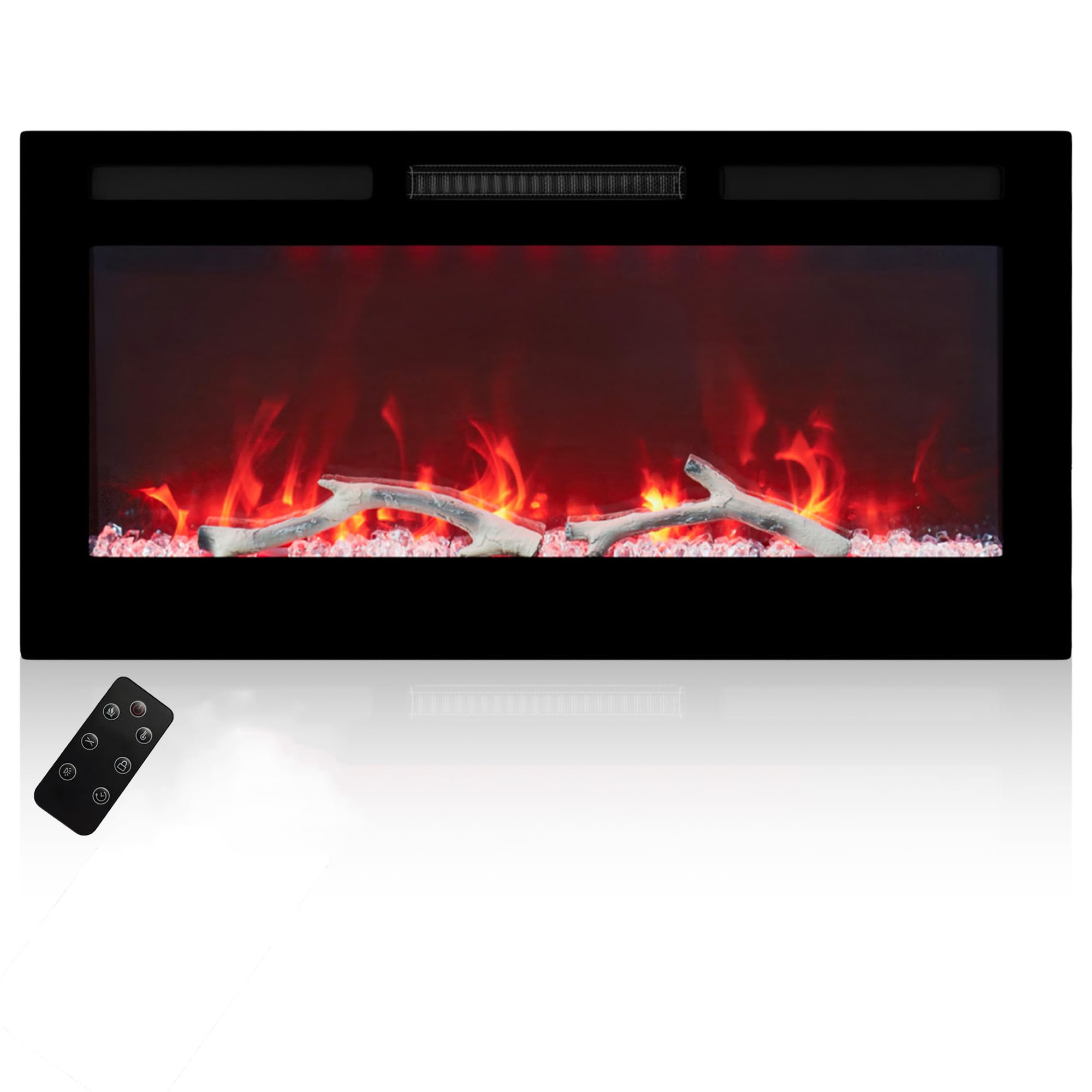 36 Inch Electric Fireplace Recessed and Wall Mounted, LED Linear Fireplace with Remote Control Ultra-Thin and Low Noise 1500W Adjustable 6 Flame Options, Timer