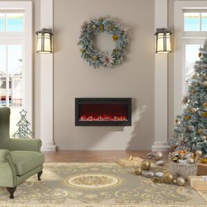 36 Inch Electric Fireplace Recessed and Wall Mounted, LED Linear Fireplace with Remote Control Ultra-Thin and Low Noise 1500W Adjustable 6 Flame Options, Timer