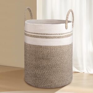 wekin rope laundry hamper basket, 58l tall nursery hamper for blanket storage, large baby clothes/toy storage,woven hamper for bedroom, living room