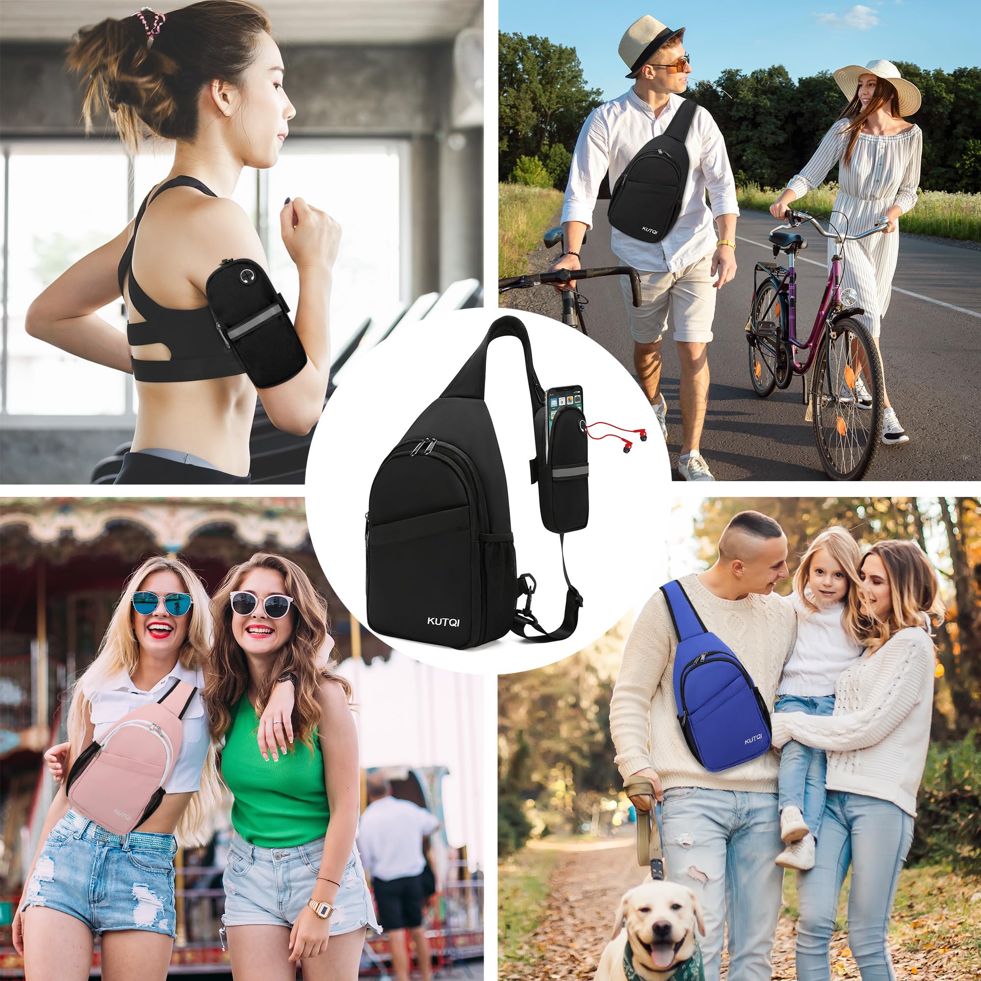KUTQI Crossbody Sling Backpack with Detachable Phone Bag Sling Bag for Women Men Travel Essentials Cross Body Bag