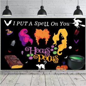hocus pocus decorations banner, hocus pocus decor backdrop i put a spell on you banner hocus pocus for halloween party decorations 71" x 43"