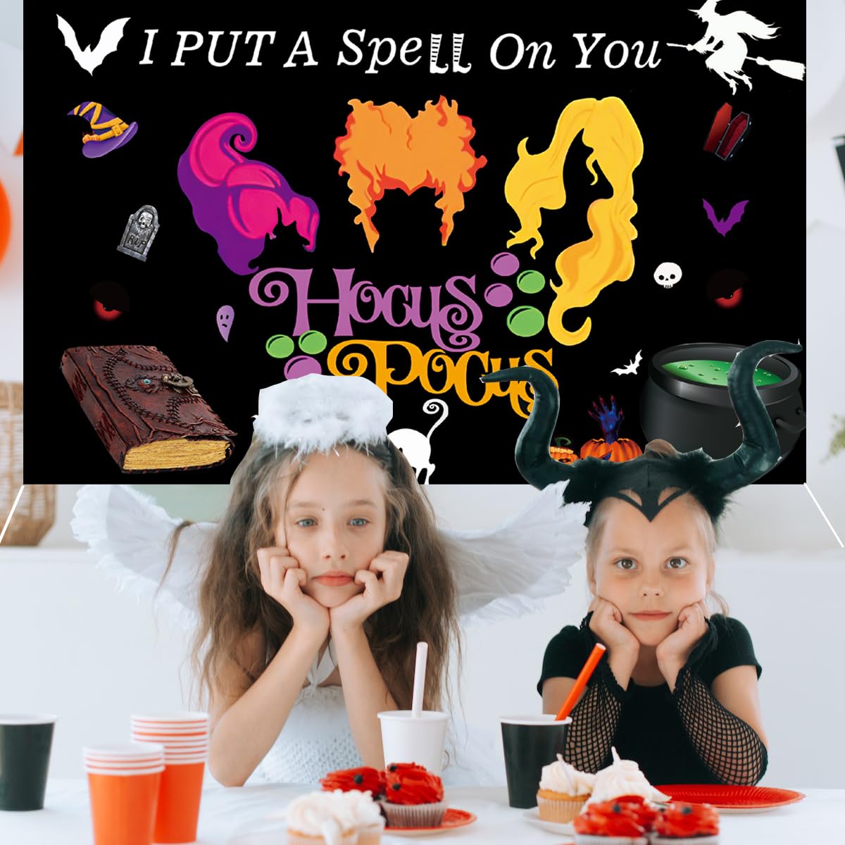 Hocus Pocus Decorations Banner, Hocus Pocus Decor Backdrop I Put A Spell On You Banner Hocus Pocus for Halloween Party Decorations 71" X 43"