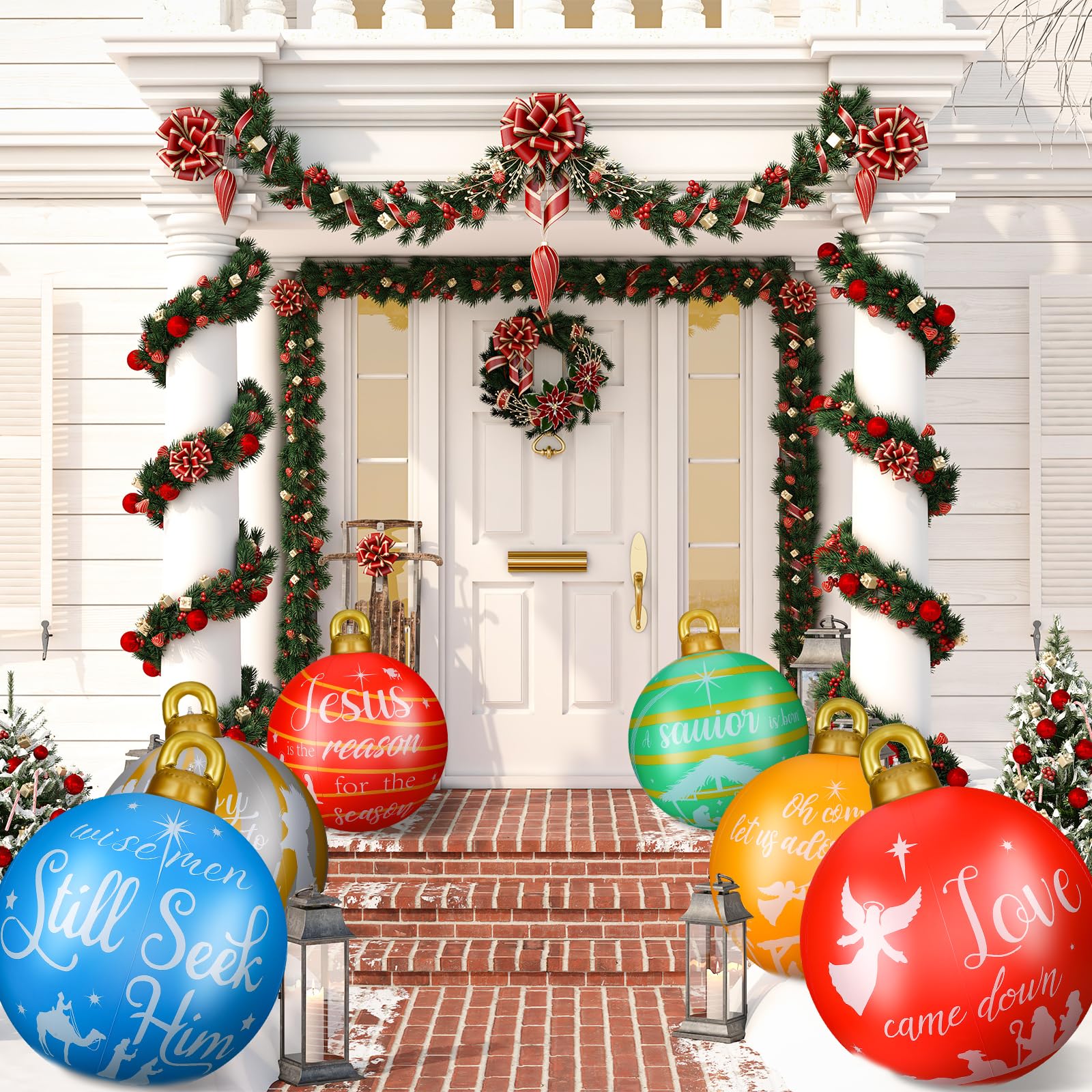 Jetec 32 Inch Giant PVC Christmas Decorated Ball Inflatable Outdoor Holiday Yard Decorations Christmas Yard Decorations Outdoor Christmas Decorations for Decor(6 Pcs, Nativity)