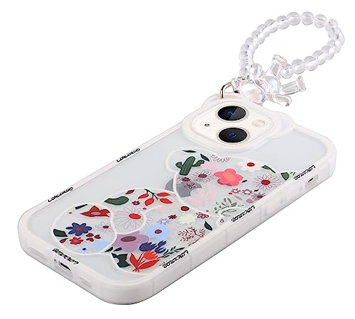 CHEAP SUNDAY for iPhone 13 Floral Bear Clearcase with Flower Design Aesthetic Phone Case for iPhone 13 Womens Girly Glitter Cute Shockproof Protective Cover with Phone Holder (Bear Design)