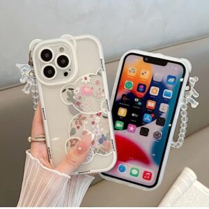 CHEAP SUNDAY for iPhone 13 Floral Bear Clearcase with Flower Design Aesthetic Phone Case for iPhone 13 Womens Girly Glitter Cute Shockproof Protective Cover with Phone Holder (Bear Design)