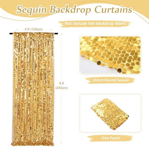 Big Payette Sequin Backdrop 4ftx8ft Gold Shimmer Backdrop Curtains Glitter Fabric Drapes for Birthday Party Baby Shower Decorations