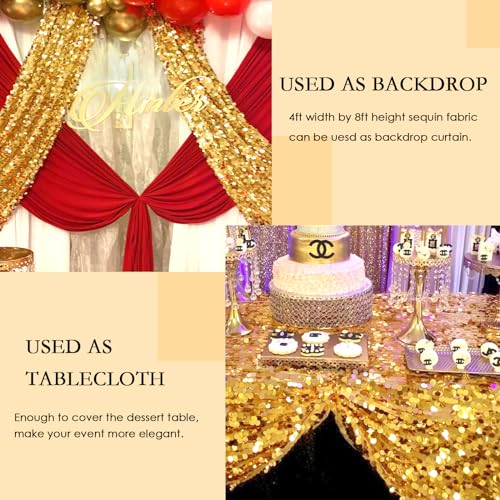 Big Payette Sequin Backdrop 4ftx8ft Gold Shimmer Backdrop Curtains Glitter Fabric Drapes for Birthday Party Baby Shower Decorations