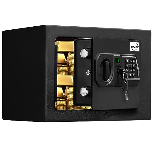 Tenamic Safe Box 0.23 Cubic Feet Electronic Digital Security Box, Keypad Lock Box Cabinet Safes, Solid Alloy Steel Office Hotel Home Safe, HB17 Black