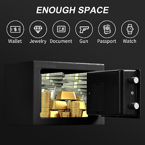 Tenamic Safe Box 0.23 Cubic Feet Electronic Digital Security Box, Keypad Lock Box Cabinet Safes, Solid Alloy Steel Office Hotel Home Safe, HB17 Black