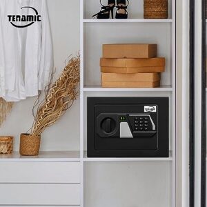 Tenamic Safe Box 0.23 Cubic Feet Electronic Digital Security Box, Keypad Lock Box Cabinet Safes, Solid Alloy Steel Office Hotel Home Safe, HB17 Black