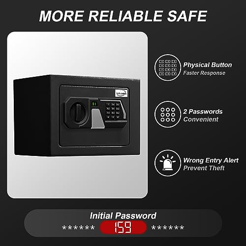 Tenamic Safe Box 0.23 Cubic Feet Electronic Digital Security Box, Keypad Lock Box Cabinet Safes, Solid Alloy Steel Office Hotel Home Safe, HB17 Black