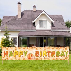 kimini-ki lager fall theme happy birthday banner, fall pumpkin themed birthday party decorations, fall birthday yard sign, autumn birthday party supplies indoor outdoor decor（orange）