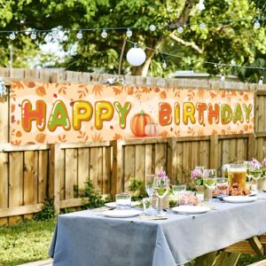 Kimini-Ki Lager Fall Theme Happy Birthday Banner, Fall Pumpkin Themed Birthday Party Decorations, Fall Birthday Yard Sign, Autumn Birthday Party Supplies Indoor Outdoor Decor（Orange）