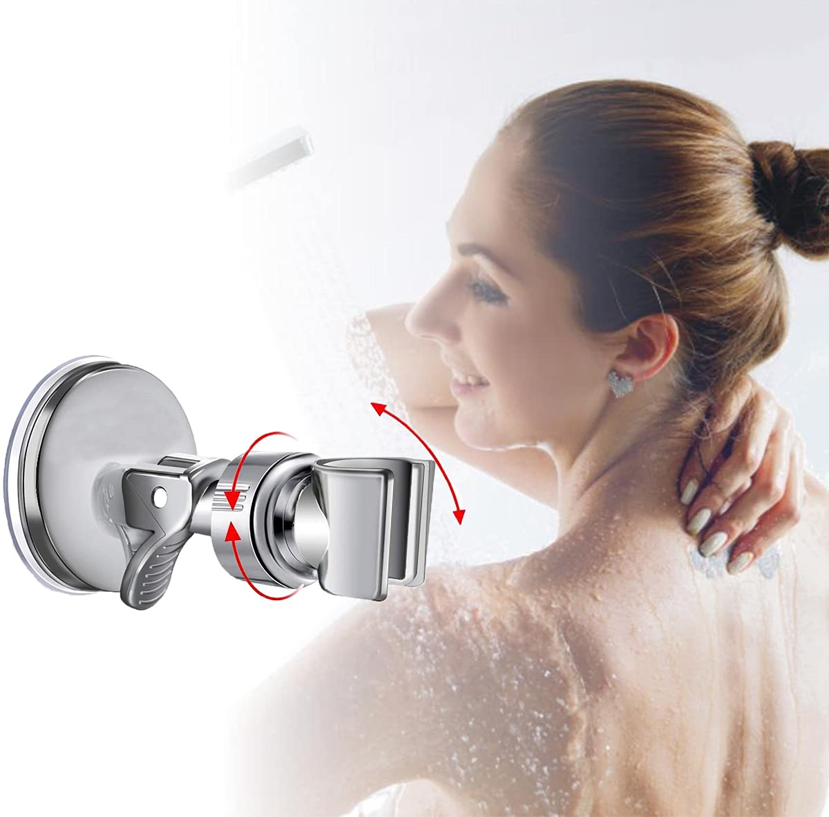 BlingKingdom 2pcs Adjustable Shower Head Holder Removable Suction Cup Shower Head Bracket No Drill Shower Head Bracket with Chrome Polished for Bathroom