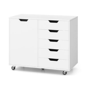 giantex lateral file cabinet with shelves - 5 drawer office cabinet, rolling storage organizer with 5 casters, 5-position adjustable shelf, mobile filing cabinet, printer stand with storage, white