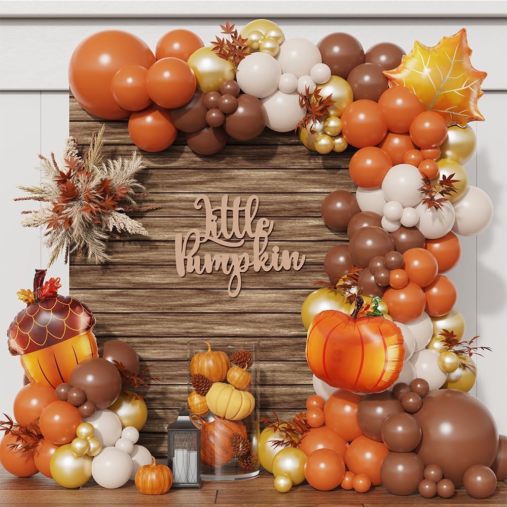 Little Pumpkin Balloons Garland Arch Kit 155pcs Orange Coffee Brown White Sand Boho Balloons for Autumn Birthday Hello Fall Thanksgiving Baby Shower Friendsgiving Party Decorations