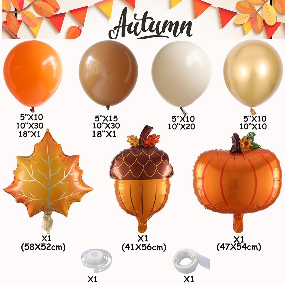 Little Pumpkin Balloons Garland Arch Kit 155pcs Orange Coffee Brown White Sand Boho Balloons for Autumn Birthday Hello Fall Thanksgiving Baby Shower Friendsgiving Party Decorations