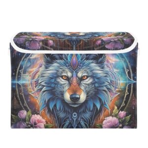 zrwlucky alchemy occult wolf totem storage bins with lids and handle collapsible decorative storage box for playroom, office, kids, boys, girls, adults, puppies