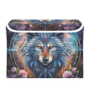 ZRWLUCKY Alchemy Occult Wolf Totem Storage Bins with Lids and Handle Collapsible Decorative Storage Box for Playroom, Office, Kids, Boys, Girls, Adults, Puppies