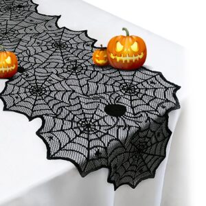 halloween table runner - black lace spider web table runners for halloween decor,vivid polyester spider web tablecloth for halloween masquerade party dinner table decoration 18 x 72 inch