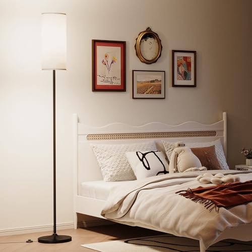 luckystyle LED Floor Lamp with Remote Control, Stepless Dimmable 12W LED Bulb, Standing Lamp with Foot Switch Grey Pole Lamp with Lampshade Tall Lamps for Living Room Bedroom