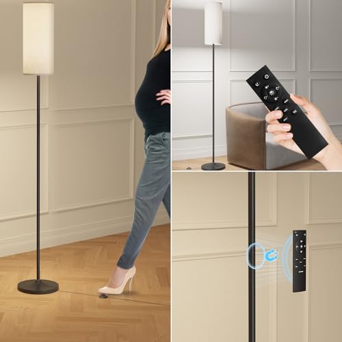 luckystyle Floor Lamp for Living Room,Tall Lamp with Foot Switch and Remote Control Yellow Pole Lamp with Lampshade,12W Led Bulb Tall Lamps for Living Room, Bedroom Kids Room Office