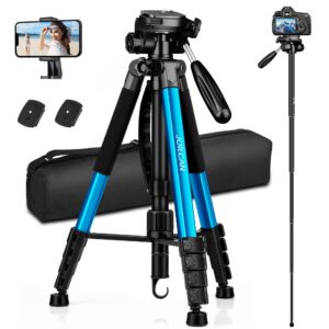 camera tripod, 72” tripod for camera stand, aluminum heavy duty tripod for video photo, 5 in 1 travel camera tripod & monopod compatible with canon nikon cameras dslr camcorder projector phone