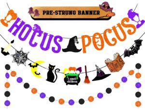 ipartycool halloween decorations-hocus pocus decor, glitter hocus pocus banner, hocus pocus party decorations, halloween hanging paper garland bunting banner witches for wall home mantle office wall