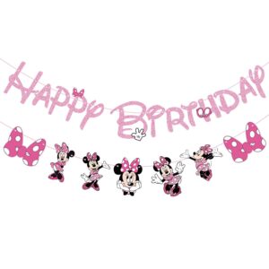 pink mouse birthday banner for girls, mouse birthday party decorations pink mouse themed birthday banner for girl 1st 2nd 3rd birthday party baby shower decorations