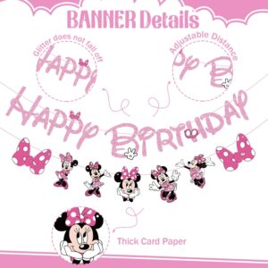 Pink Mouse Birthday Banner for Girls, Mouse Birthday Party Decorations Pink Mouse Themed Birthday Banner for Girl 1st 2nd 3rd Birthday Party Baby Shower Decorations