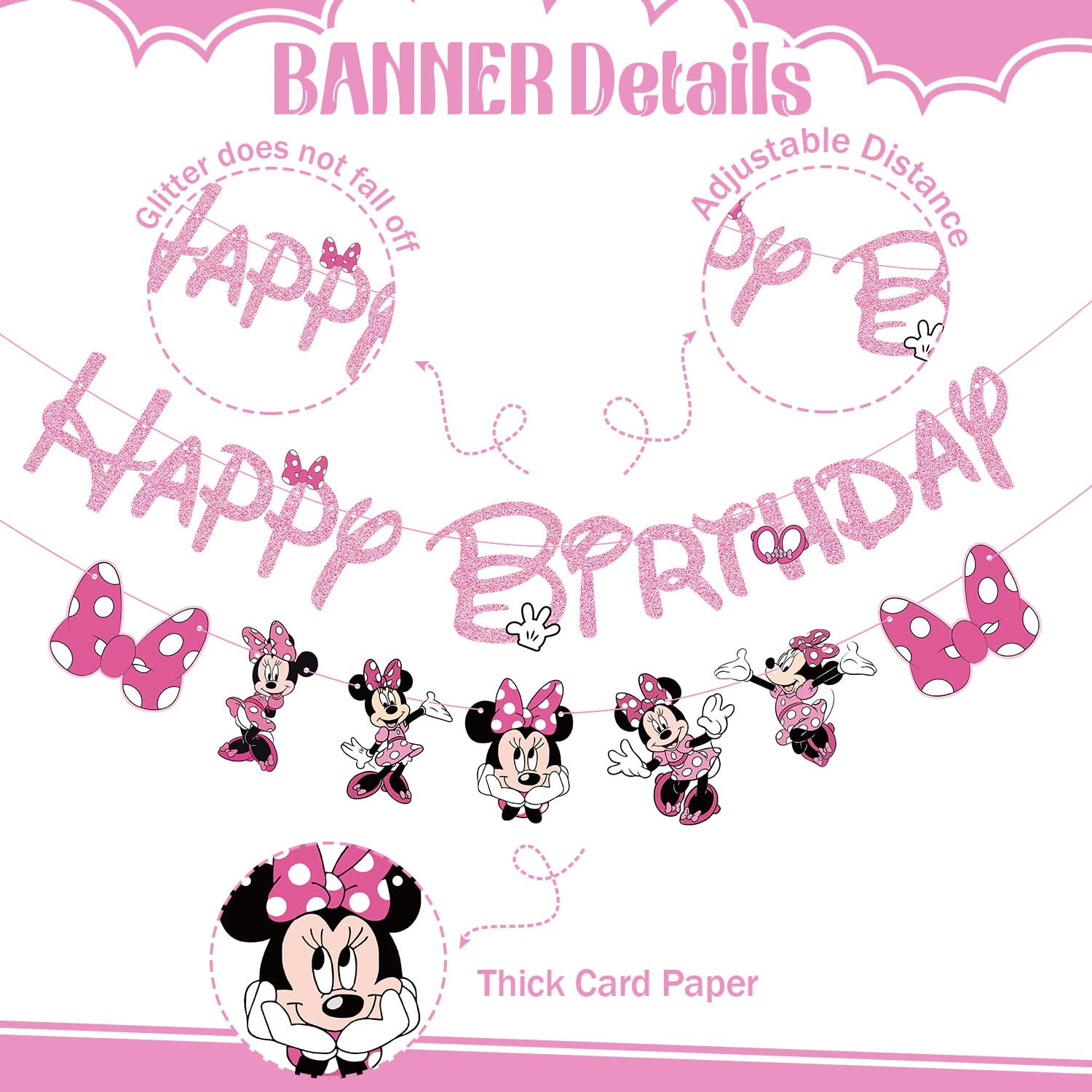 Pink Mouse Birthday Banner for Girls, Mouse Birthday Party Decorations Pink Mouse Themed Birthday Banner for Girl 1st 2nd 3rd Birthday Party Baby Shower Decorations