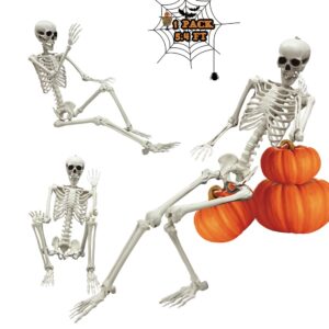 Halloween Skeleton, Full Size Skeleton Skull Decor with Movable Posable Joints for Halloween Front Yard Patio Lawn Garden Props Spooky Party Decoration