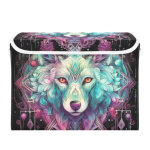 zrwlucky nature astrology wolf storage organizer box with lids and handle sturdy foldable storage container bin for playroom, office, kids, nursery