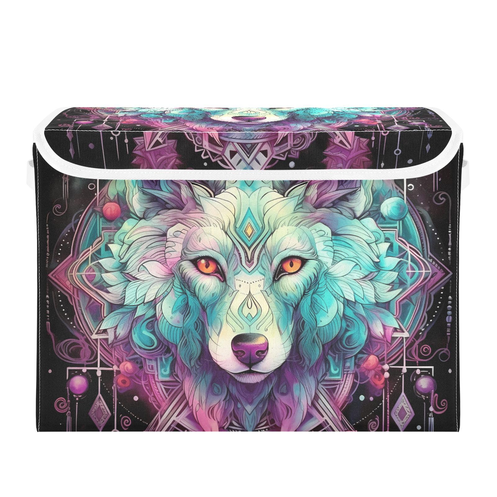 ZRWLUCKY Nature Astrology Wolf Storage Organizer Box with Lids and Handle Sturdy Foldable Storage Container Bin for Playroom, Office, Kids, Nursery