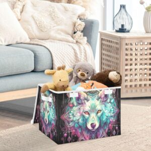 ZRWLUCKY Nature Astrology Wolf Storage Organizer Box with Lids and Handle Sturdy Foldable Storage Container Bin for Playroom, Office, Kids, Nursery