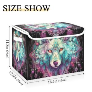 ZRWLUCKY Nature Astrology Wolf Storage Organizer Box with Lids and Handle Sturdy Foldable Storage Container Bin for Playroom, Office, Kids, Nursery