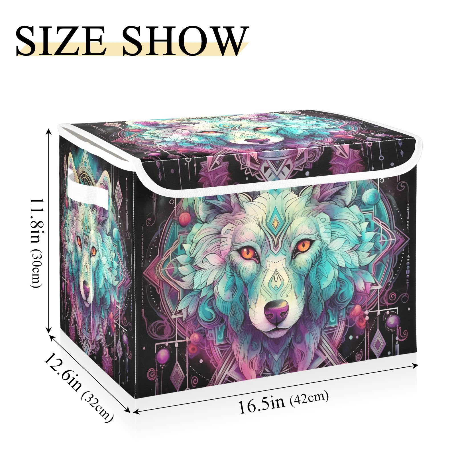 ZRWLUCKY Nature Astrology Wolf Storage Organizer Box with Lids and Handle Sturdy Foldable Storage Container Bin for Playroom, Office, Kids, Nursery