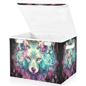 ZRWLUCKY Nature Astrology Wolf Storage Organizer Box with Lids and Handle Sturdy Foldable Storage Container Bin for Playroom, Office, Kids, Nursery