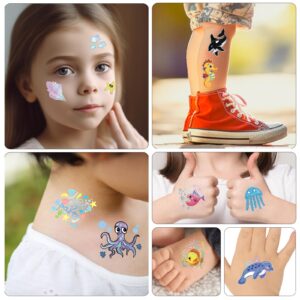 116 PCS Ocean Sea Animal Kids Temporary Tattoos, Cute Fish Metallic Styles Underwater Tattoo Stickers for Ocean Theme Party Decor, Tropical Sea Creature Shark Tattoos for 4 5 6 Years Old Boys Girls